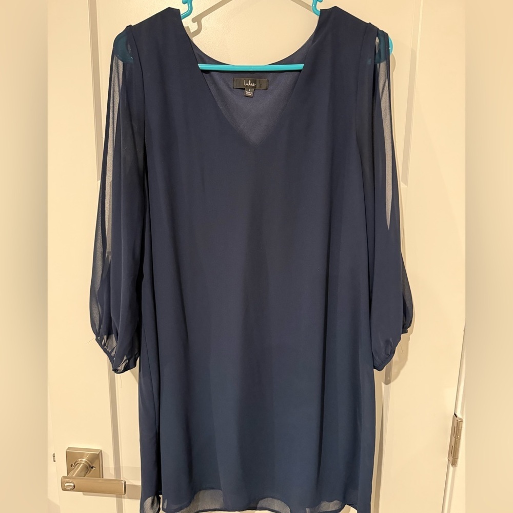 Lulu's Navy V-Neck Long Sleeve Boho Shift Dress